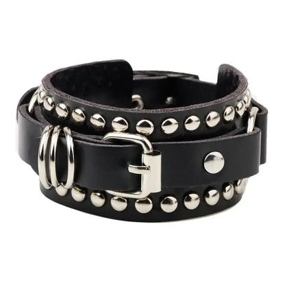 Black Leather Wristband Rivets, Adjustable Bracelet Cuff, Bracelets  for Women/ Men. Stud Bangle Unisex Jewelry