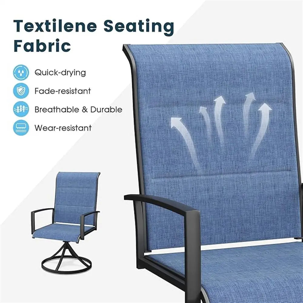 9-Piece Outdoor Dining Set,  Extendable Table & 8 Blue Foam Padded Textilene Swivel Chairs for Patio Garden Poolside. What a outdoor Sit-Down Celebration!!!