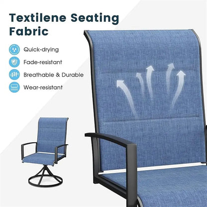 9-Piece Outdoor Dining Set,  Extendable Table & 8 Blue Foam Padded Textilene Swivel Chairs for Patio Garden Poolside. What a outdoor Sit-Down Celebration!!!