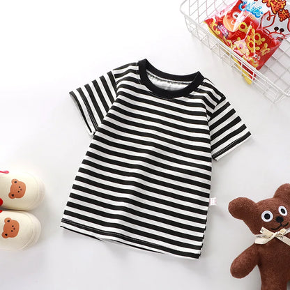100% Cotton Striped T Shirt for Kids Boys, Baby,  Red Shirt,  Boy/Girls. Tops Base Shirts,   Children's Clothes 2026