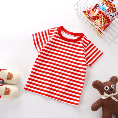 100% Cotton Striped T Shirt for Kids Boys, Baby,  Red Shirt,  Boy/Girls. Tops Base Shirts,   Children's Clothes 2026