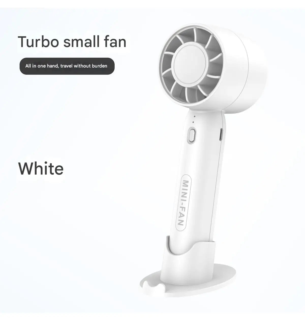 Turbo handheld small fan  for USB charging., BLUE is most available but all are stocked.   Mini outdoor portable,  lightweight desktop stand with long-lasting battery life