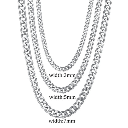 3/5/7mm Stainless Steel Cuban Link Chain Classic Personality Jewelry Simple Fashion Couple Necklace for Men/ Women