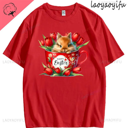 Bunny with Sunglass Unisex Retro Aesthetic T-shirt Funny. Happy Easter Bunny,  Cotton Tshirt, Ears  and Cute Rabbit