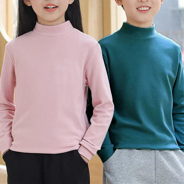 Children's Clothing,  Boys / Girls Winter Thermal T-shirts, Turtleneck,  Solid,  Long Sleeve,  Soft Warm Fleece,
