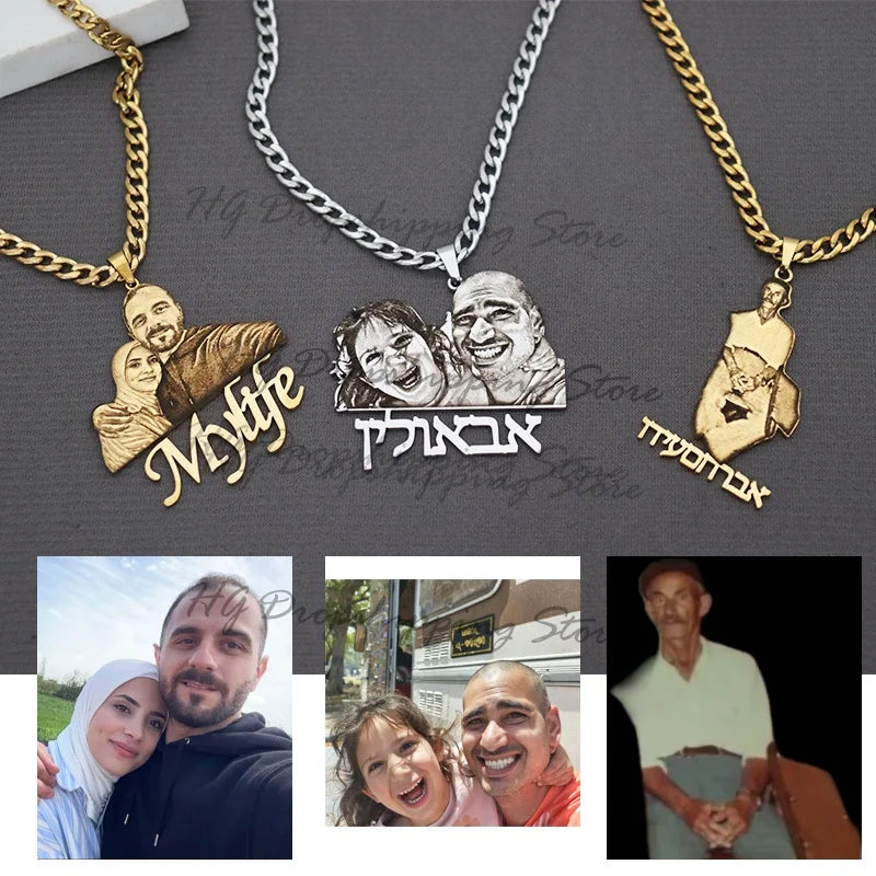 Custom Picture Nameplate Pendant, with Custom Photo Necklace,  Engraved Portrait.   Christmas Gift for Kids Jewelry Family Gifts