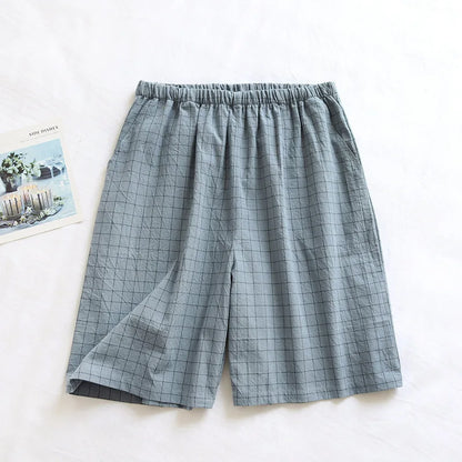 Mens  Solid Color Cotton Shorts.  Simple Loose and Breathable Sleeping Pants with Elasticated Waistband.