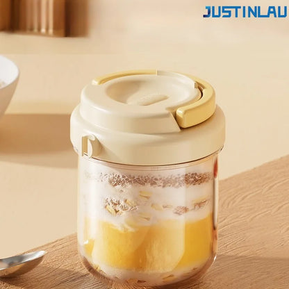 8.5 cm or 12.5 cm, Portable Salad Cup with Stainless Steel Spoon, Thick Glass Breakfast Cup Sealed for Students Breakfast