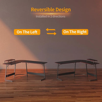 Large Corner Gaming Desk with Carbon Fiber Surface and Monitor Stand for Home Office