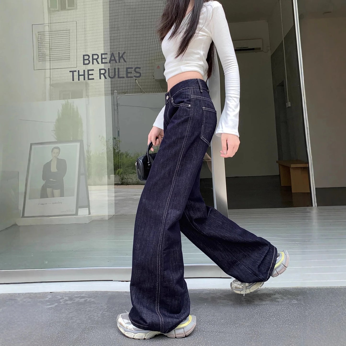 American Style Loose,  Wide Leg Denim Jean  for Girls/Women in  Summer.   Girls Slimming Draping Long Pants,   Autumn Casual Trousers