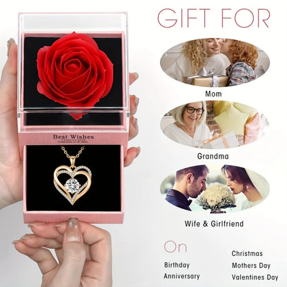 Artificial Rose Gift Set with Heart Pendant Necklace-Perfect for Christmas,Valentine'S Day, Mother'S Day, Anniversary,and Birthday