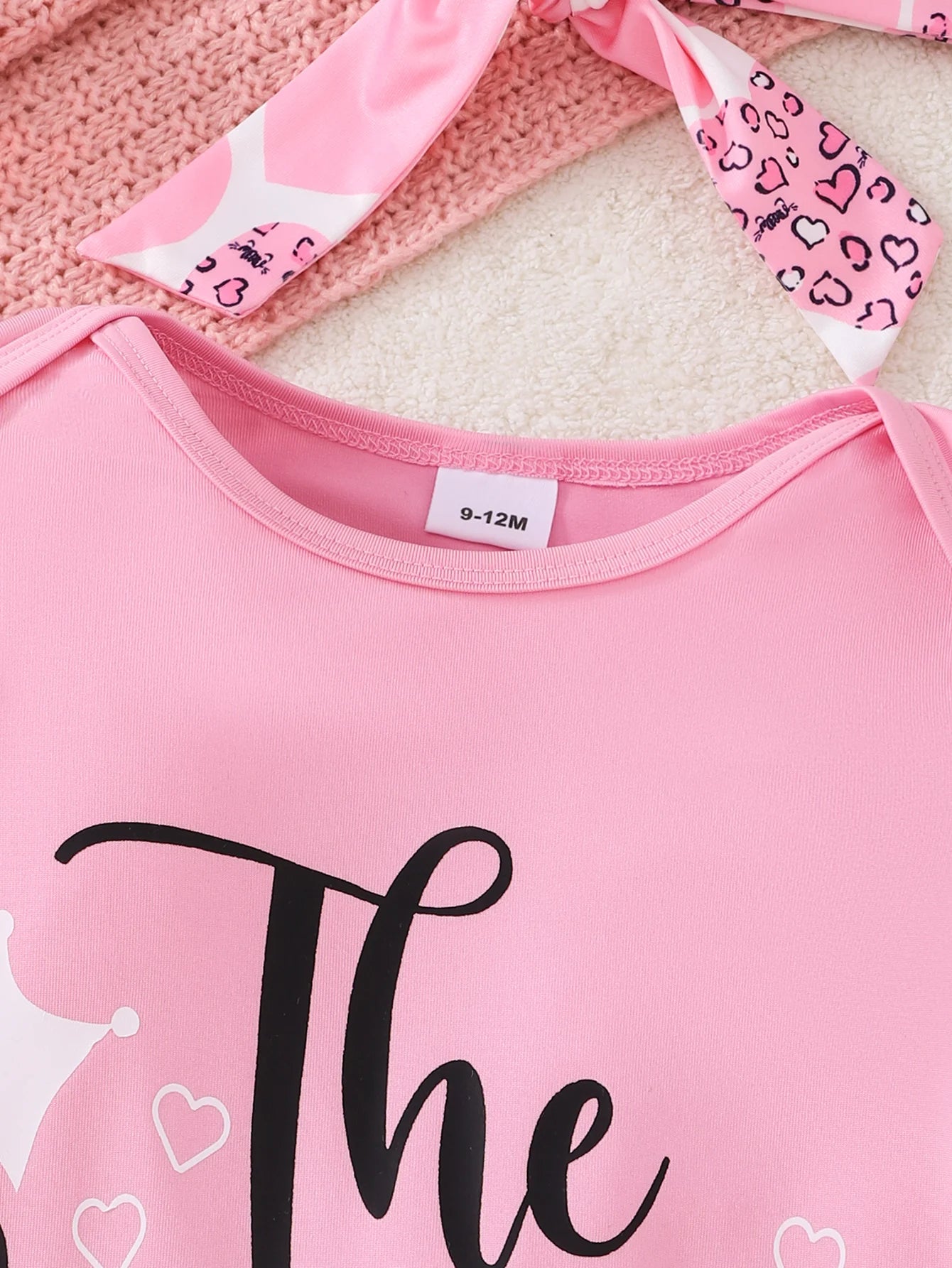 Girls Spring/ spring .Casual Long Sleeve Letter Print.    Pink Triangle Romper, Long Pants,  Headscarf Set