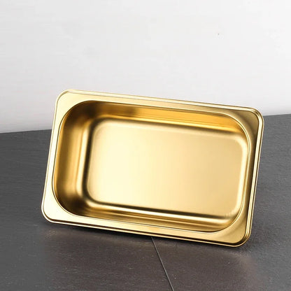 Golden Food Buffet Basin Plates, 304 Stainless Steel Square Pots, Tray Dishes,  Sauce Box, Jam Boxes, Canteen, Fast Food Truck Dish