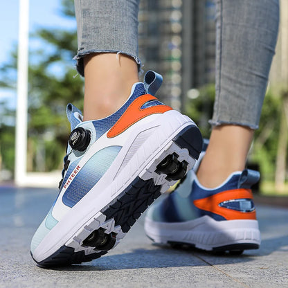 Kids Two- Wheel Roller Skating Shoes With Light Magic Stick.   Walking Shoes  with Detachable Wheels.   Roller Skate Shoes For Teenagers