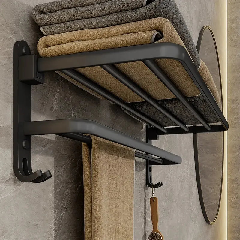 Matte Black 50CM Folding Holder With Hook, Towel Holder,  Wall Mount AluminumTowel Rack
