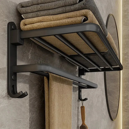 Matte Black 50CM Folding Holder With Hook, Towel Holder,  Wall Mount AluminumTowel Rack