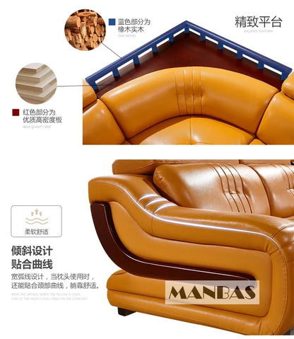 Premium Italian Genuine Leather Sofa Set.  Big Sectional Couch for Living Room,  With Adjustable Headrest