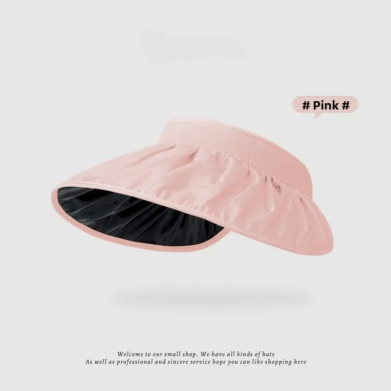 UPF50+ Sun Visor Hat Dual-Use Full Face Sun Protection Foldable Headband for Beach Hiking Outdoor Summer Hats for Women.  Blue and Pink are available.