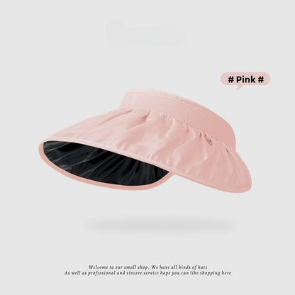 UPF50+ Sun Visor Hat Dual-Use Full Face Sun Protection Foldable Headband for Beach Hiking Outdoor Summer Hats for Women.  Blue and Pink are available.