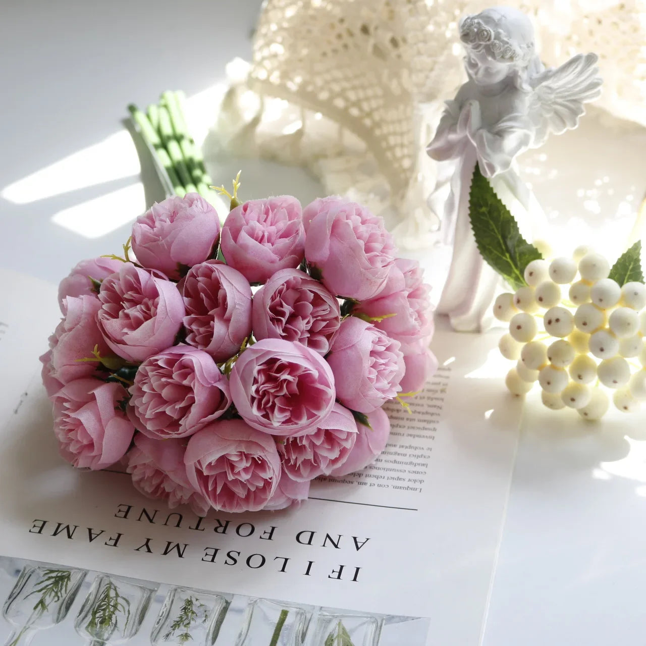 Rose Pink Peony Artificial Flowers, Silk Bouquet.  for Table Vase Arrange Home , Valentines Day, Wedding , Etc.