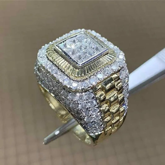 Domineering Gold Color Hip Hop Ring for Men/ Women Fashion.  Inlaid White Zircon Stones