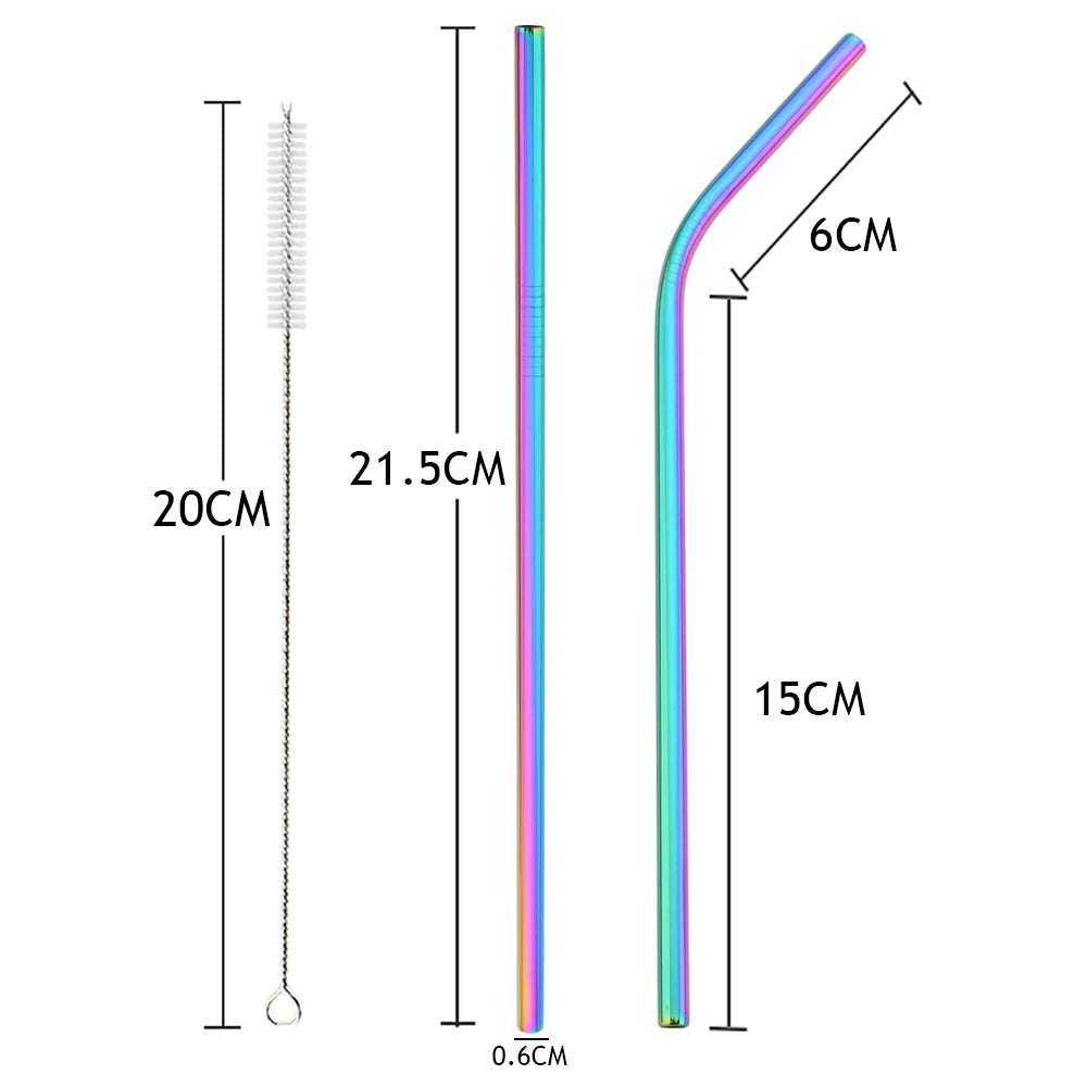 Colorful Reusable Drinking Straws,  304 Stainless Steel with Brush Bar Cocktail Straw for Glasses Drinkware
