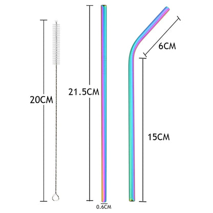 Colorful Reusable Drinking Straws,  304 Stainless Steel with Brush Bar Cocktail Straw for Glasses Drinkware