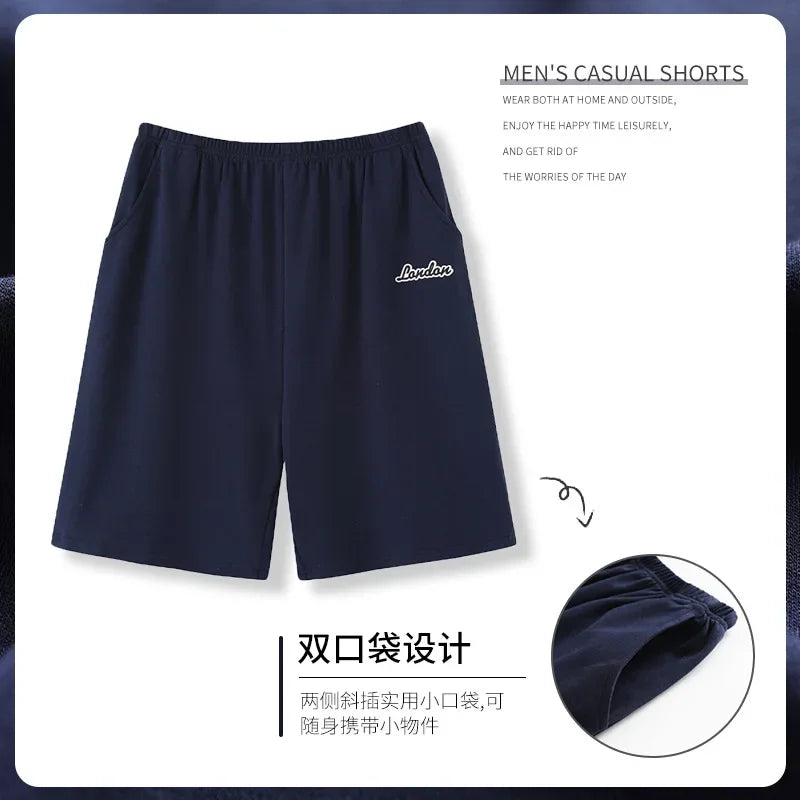 Summer solid color pajama pants in cotton. Mens breathable shorts.