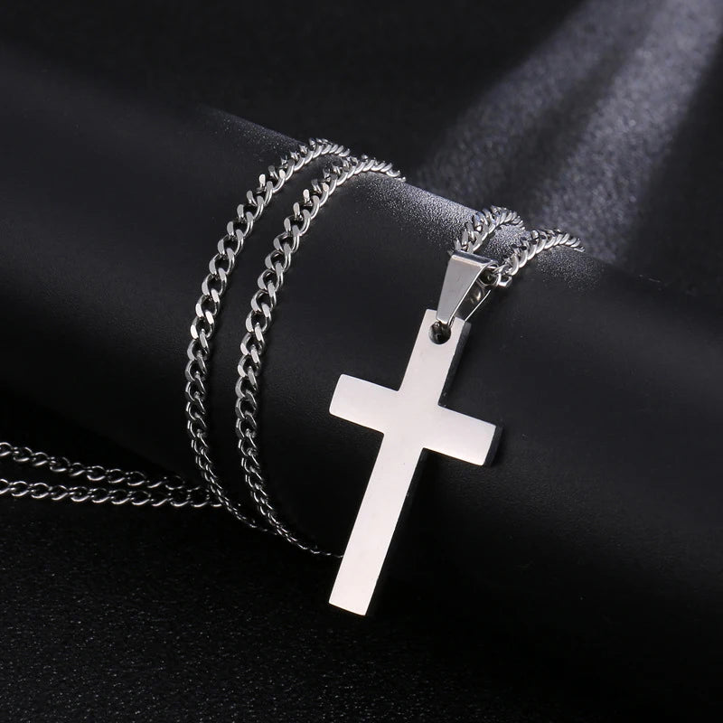 Fashion Stainless Steel Cross Pendant Necklace For Women /Men Link Chain Charm Necklace.  Boys /Girls Jewelry Gift.    Bllck is gone but silver and gold are available.