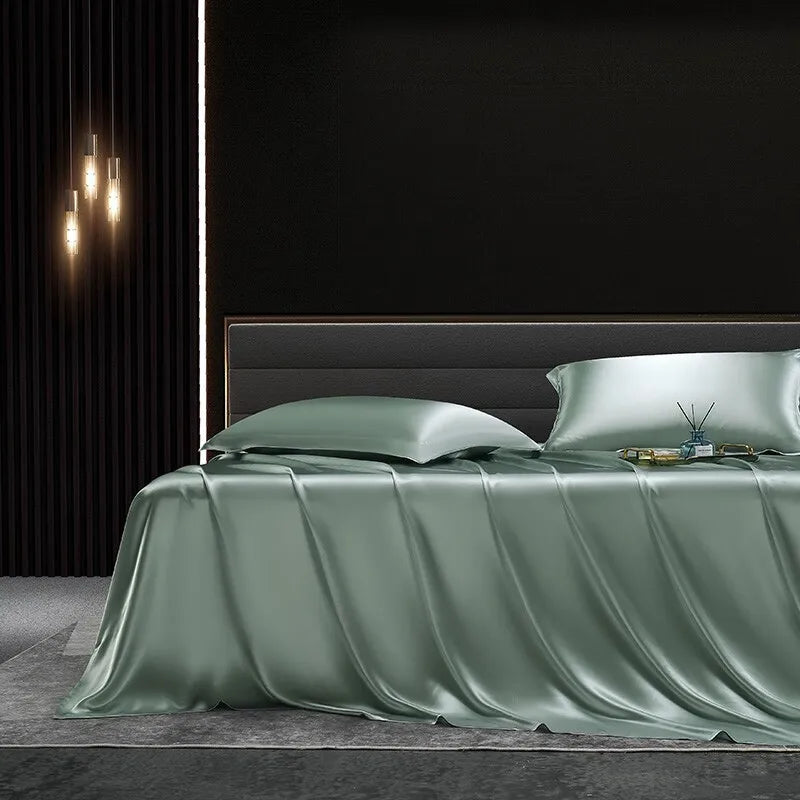 Solid 4pcs Silk Bedding Set with Duvet Cover,  Fitted/Flat Bed Sheet,  Pillowcase,  Bedspread and Coverlet,  Single / Double Bedsheet