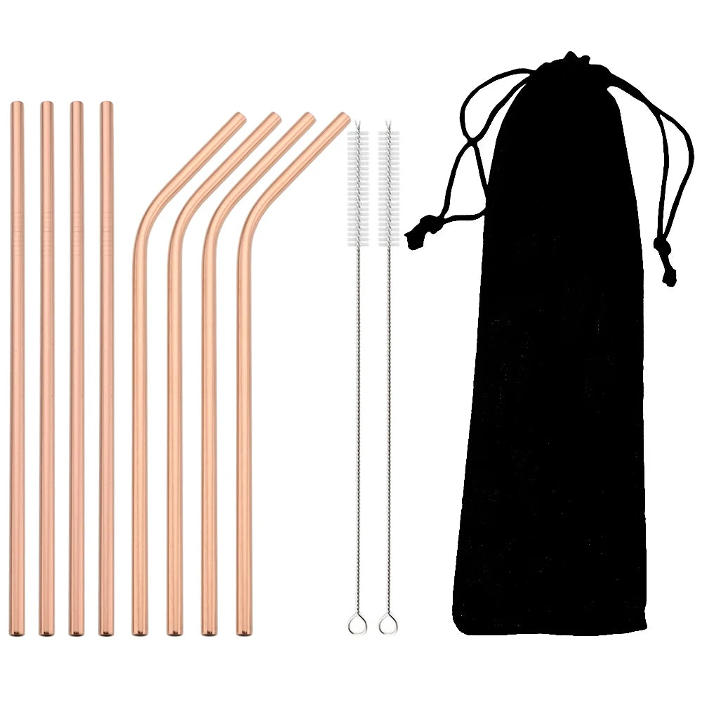 Colorful Reusable Drinking Straws,  304 Stainless Steel with Brush Bar Cocktail Straw for Glasses Drinkware