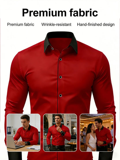 Mens Tuxedo Shirt.   Western,  Luxury,  Long Sleeve,  Smart,  Casual, Micro Elastic,  Wrinkle-free,  Business Dress Shirts