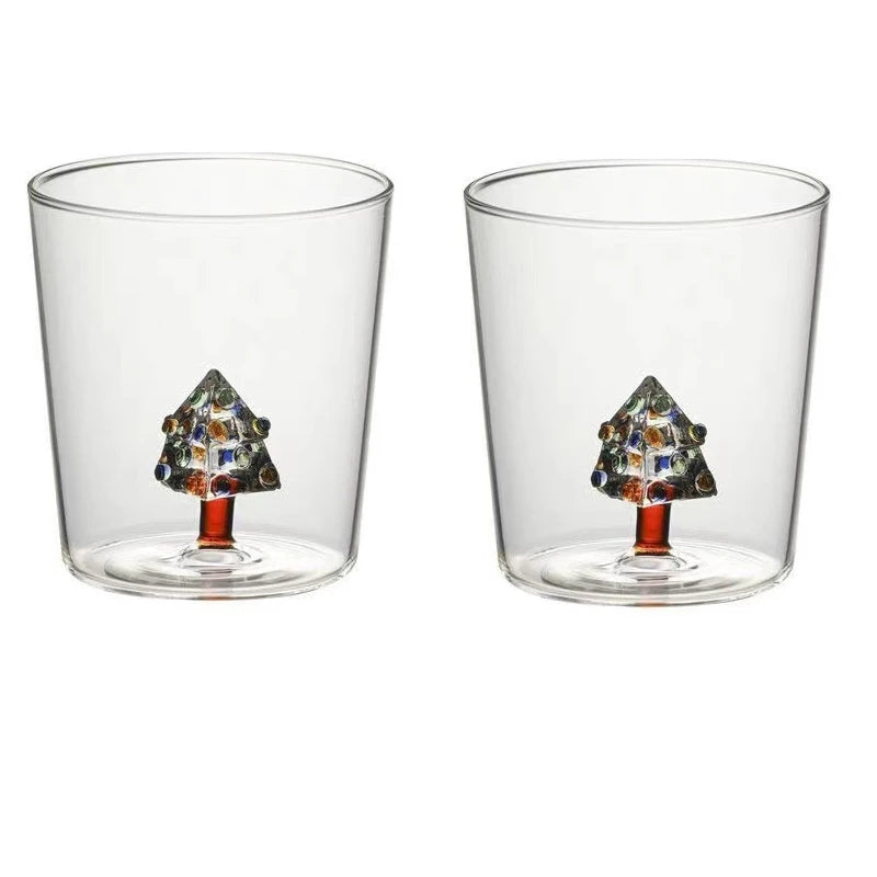 300ml Christmas 3D Glass Cup With Figurine Inside Stemless Glass For Wine Water Milk Goblet-drinking Glass Coffee Mug 1/2/4pcs