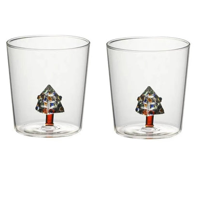 300ml Christmas 3D Glass Cup With Figurine Inside Stemless Glass For Wine Water Milk Goblet-drinking Glass Coffee Mug 1/2/4pcs