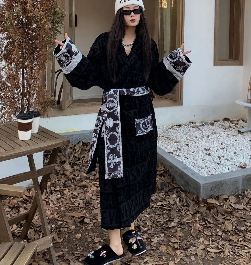 Bathrobe for Men and Women.  Sleepwear, Long Robe,  Cotton Luxury Hotel Style Pajamas, Homewear, Comfortable,  Plush Loungewear