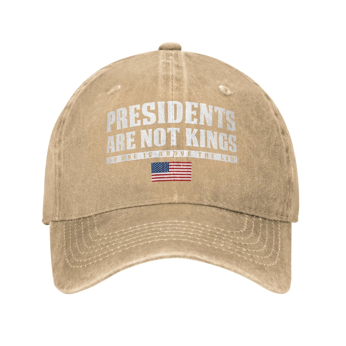 "Presidents Are Not Kings"  USA Flag Unisex Baseball Cap.  " No Kings In America "
Distressed Denim Washed Hats Cap,  Outdoor Soft Headwear Lots of choices of color.