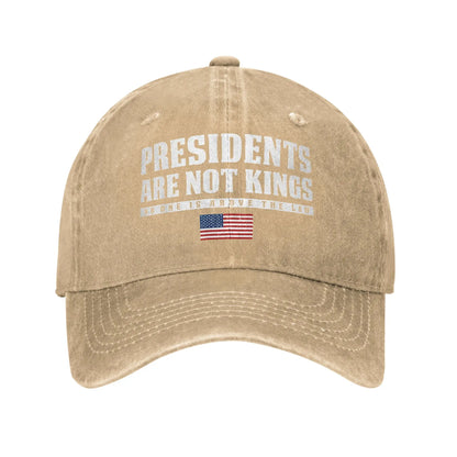 "Presidents Are Not Kings"  USA Flag Unisex Baseball Cap.  " No Kings In America "
Distressed Denim Washed Hats Cap,  Outdoor Soft Headwear Lots of choices of color.