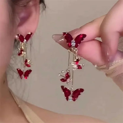 Elegant Red Zircon Butterfly Drop Earrings for Women  0n MOTHERS DAY.  Sweet Butterfly and Bow Earrings.Fashion Accessories