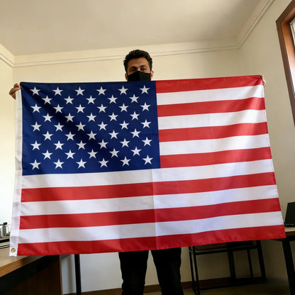 150x90cm US banner High Quality Double Sided Printed Polyester American Flag Grommets USA Flag.  Sets of 3 or 5 pieces are available.