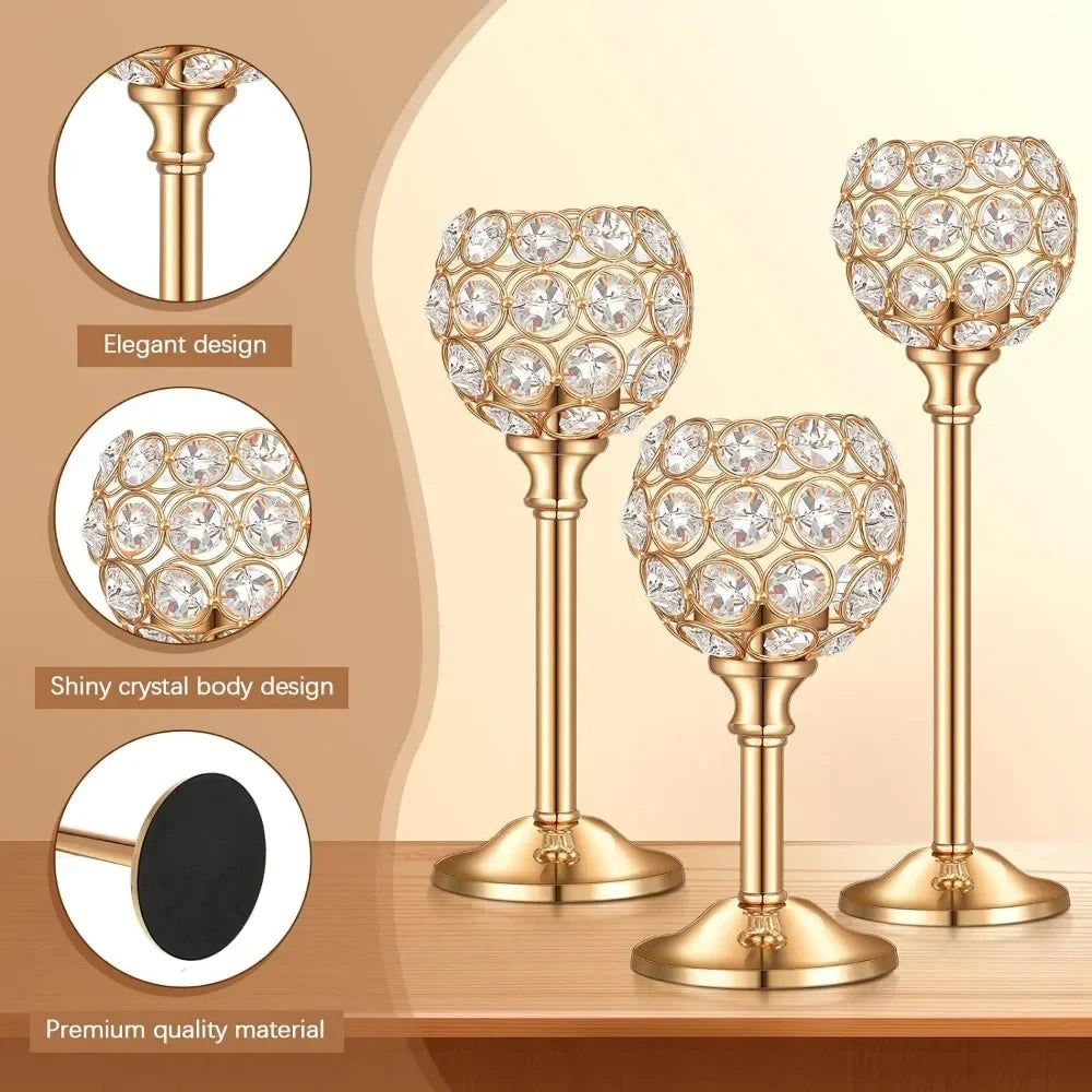 1Pcs Modern Crystal Tealight,  Metal Candle Holders,  Wedding Party, Church Deco,  Dinning Table Centerpieces Candlestick Decoration