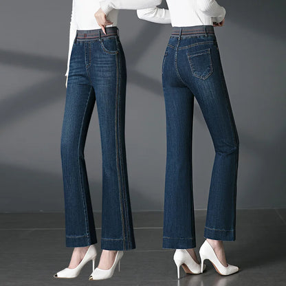 Women's Autumn New High Quality Mid to High Waist Micro Jeans.  Large Size Elastic Waist Stretch, Slimming Casual Pants