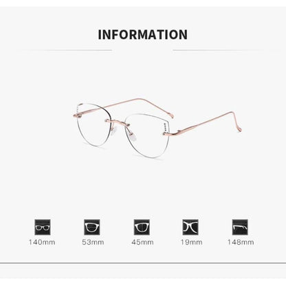 High Quality Frameless Photochromic Myopia Glasses.   All Titanium, Ultra Light Cat Eye , Anti -Blue Light Glasses,  Diopter To -4.0
