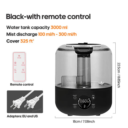 3L or 5L ,Professional Air Humidifier with Large Capacity and Aroma Diffuser with 3 levels of mist diffusion.