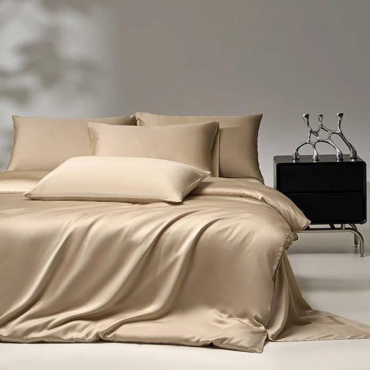 100% Mulberry Silk Bedding Set, Silk Quilt Cover Set,  Flat Sheet /Fitted Sheet,  Pillowcase Single Double King Duvet Cover Gift Box