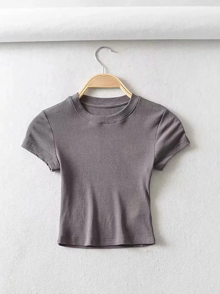 Summer Sexy Womens  O-neck Short-sleeve T-shirt,  Slim Elastic Skinny Crop Tops