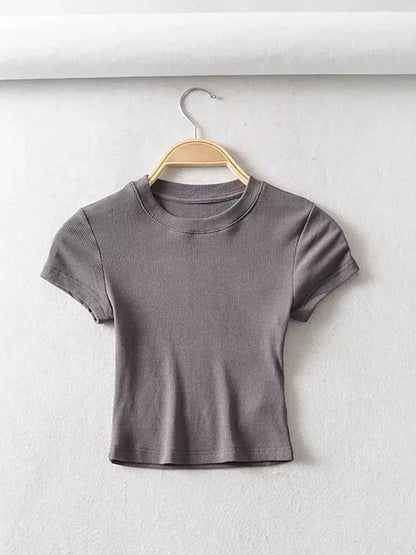 Summer Sexy Womens  O-neck Short-sleeve T-shirt,  Slim Elastic Skinny Crop Tops
