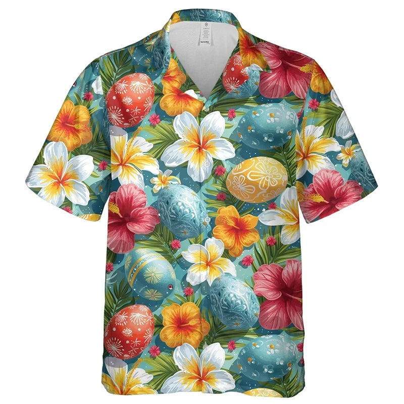 Happy Easter Day Graphic Beach Shirt,  Fashion Gifts,  Short Sleeve,  Cartoon Rabbit/ Egg
