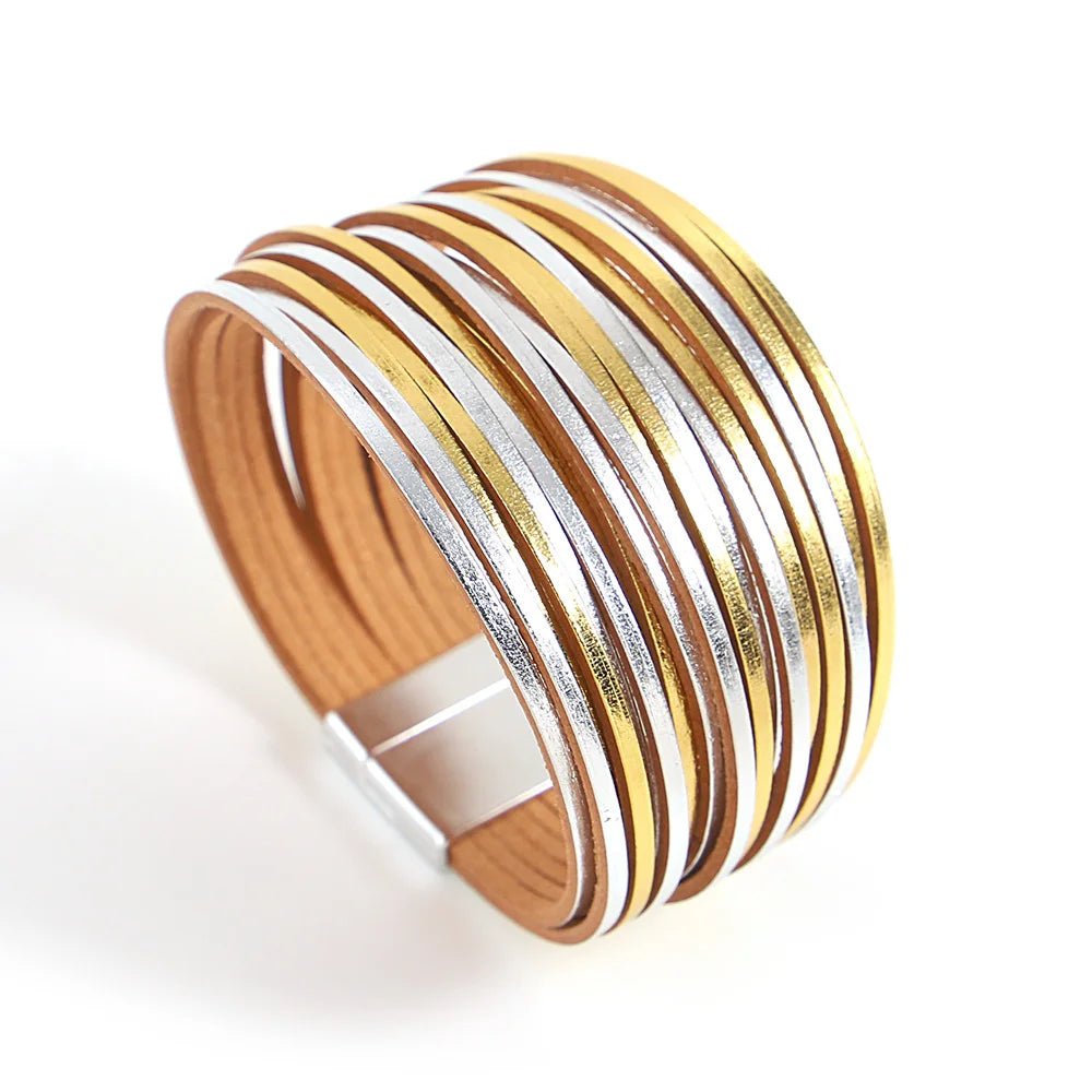 Trendy Colorful Leather Bracelet for Women /Men.   Boho Multilayer Slim Strips Wrap Wide Bangle Bracelets. Jewelry Gifts