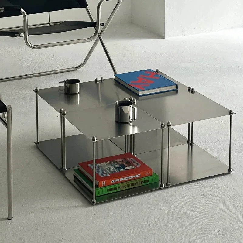 Stainless Steel Metal Modular Storage Rack Floor Stand.  Living Room Edge Bedside Table,  Simple Edge Coffee, Movable Corner
