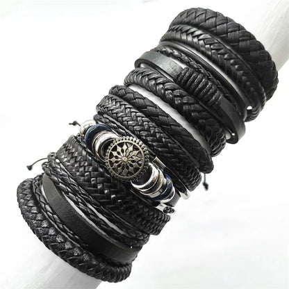 10 Pcs/set Black Wrap Woven, Handmade Mens  Bracelets. Male / Female Leather Bracelets.